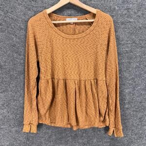 Moa Moa Blouse Women M Medium Brown Button Long Sleeve Round Neck Casual Solid